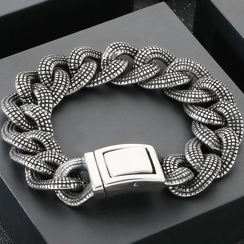 Retro 19MM Heavy Duty Cuban Link Chain Man Bracelet for Men Punk Gothic 316L Stainless Steel Jewelry Men's Bracelets
