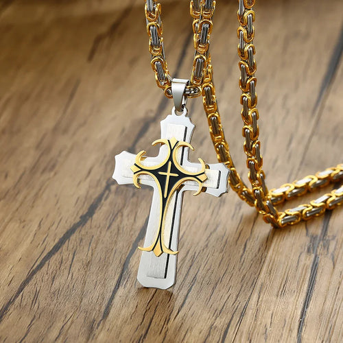 Cross Byzantine Gold Necklace — Catholic Crucifix