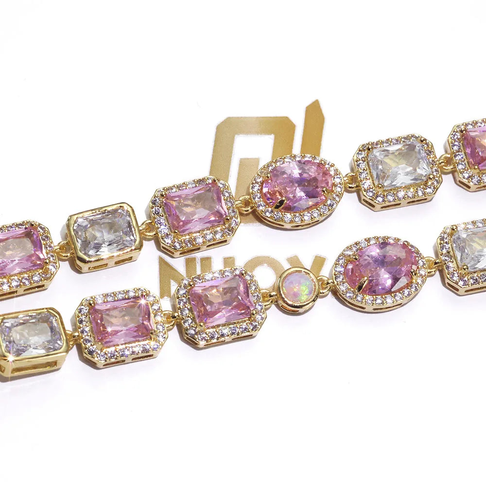 Two-Tone Iced Out Chain Necklace Opal Pink CZ