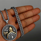 Nordic Viking Odin Warrior Axe Shield Retro Pop Pendant Necklace Stainless Steel Amulet Necklace Men's Gift Jewelry Wholesale