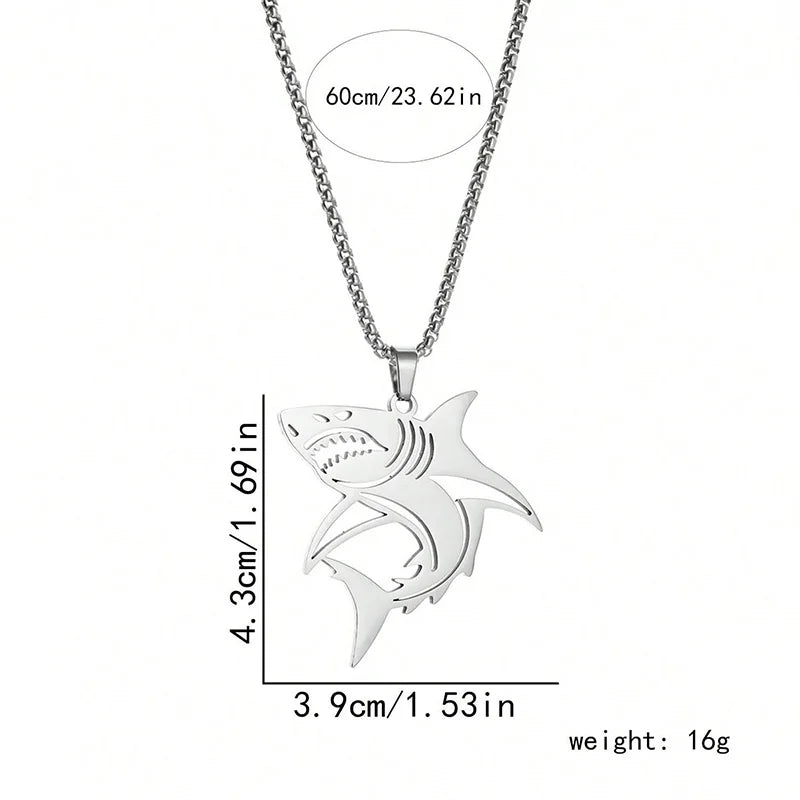 Hip Hop Silver Color Great White Shark Pendant Necklace For Men Stainless Steel Jewelry Gifts