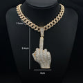 Hip Hop Big Polite Gesture Middle Finger Pendant Necklace with 11mm Crystal Cuban Chain HipHop Iced Out Necklaces Men