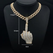Middle Finger Pendant Necklace 11mm Iced Cuban