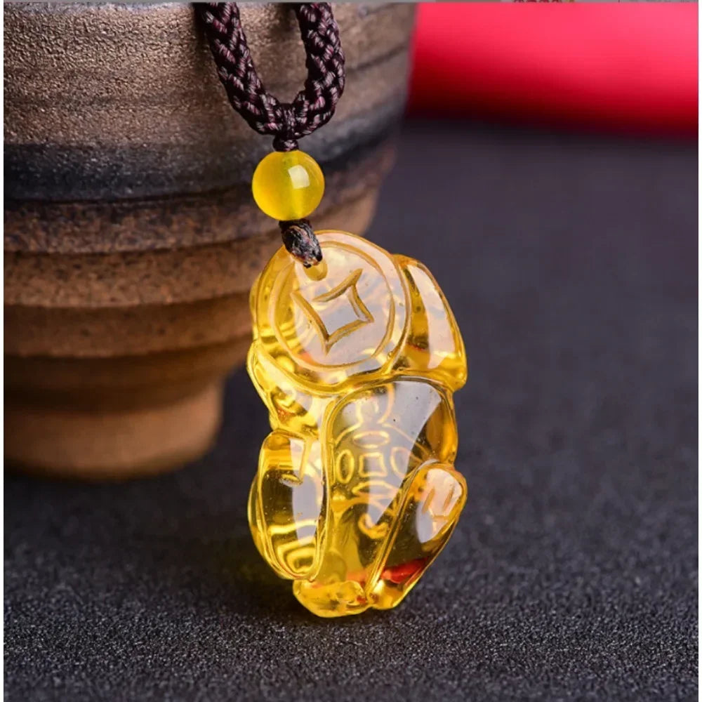 Citrine Pixiu Wealth Pendant Necklace — Crystal Amulet