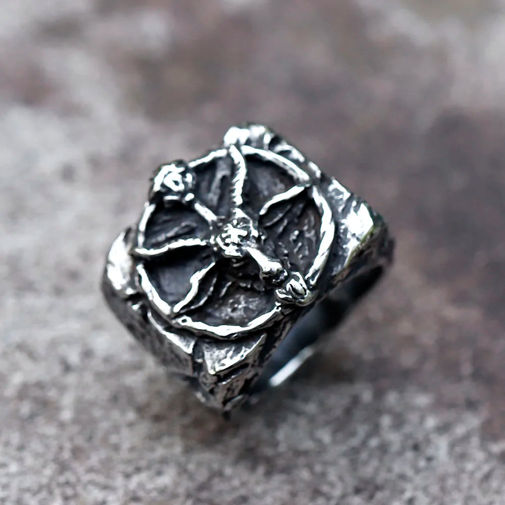 2022 NEW Men's 316L stainless-steel rings Vintage Steam punk SKULL with sheep Fashion Gothic Motorcycle Jewelry free