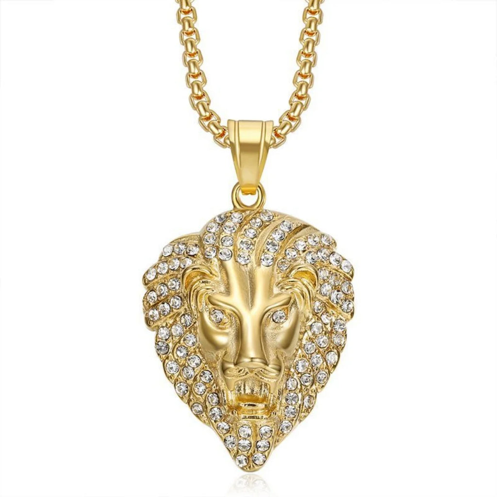 Iced Out Lion Gold Pendant Necklace
