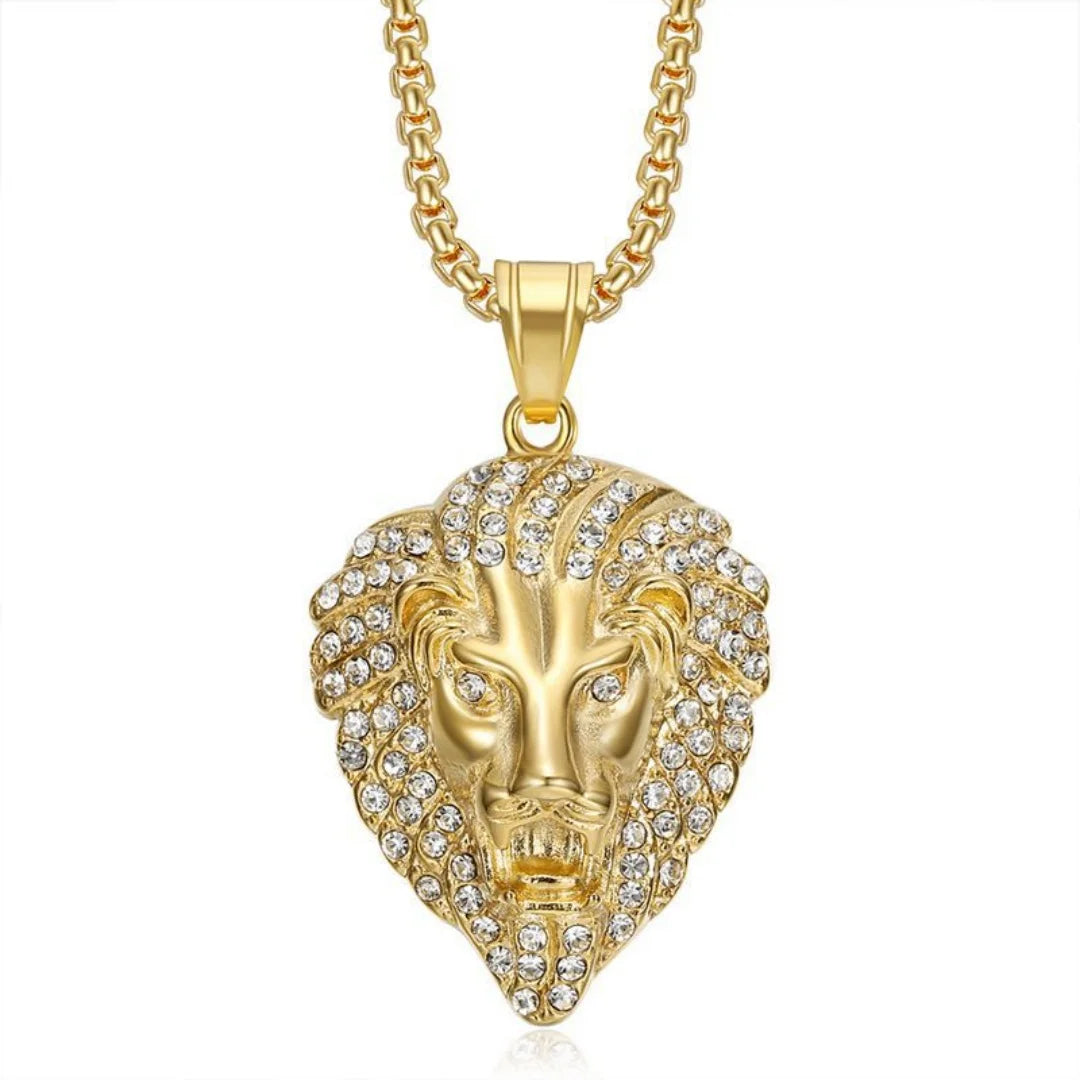 Iced Out Lion Gold Pendant Necklace