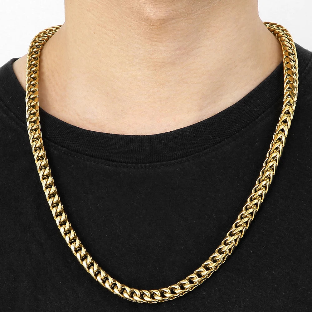 Hip-Hop Men's Necklaces Rainbow Gold Color 8/10MM Wide Stainless Steel Link Neck Chains for Men Birthday Jewelry Gift