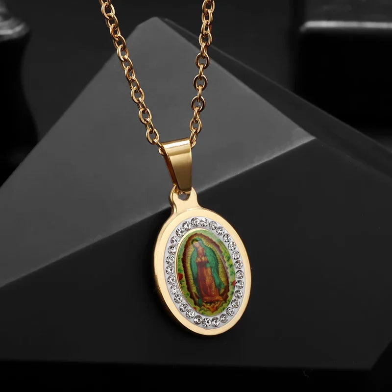 Stainless Steel Christian Virgin Mary Pendant Our Lady of Guadalupe Necklace Women's Religious Lucky Amulet Jewelry Gift