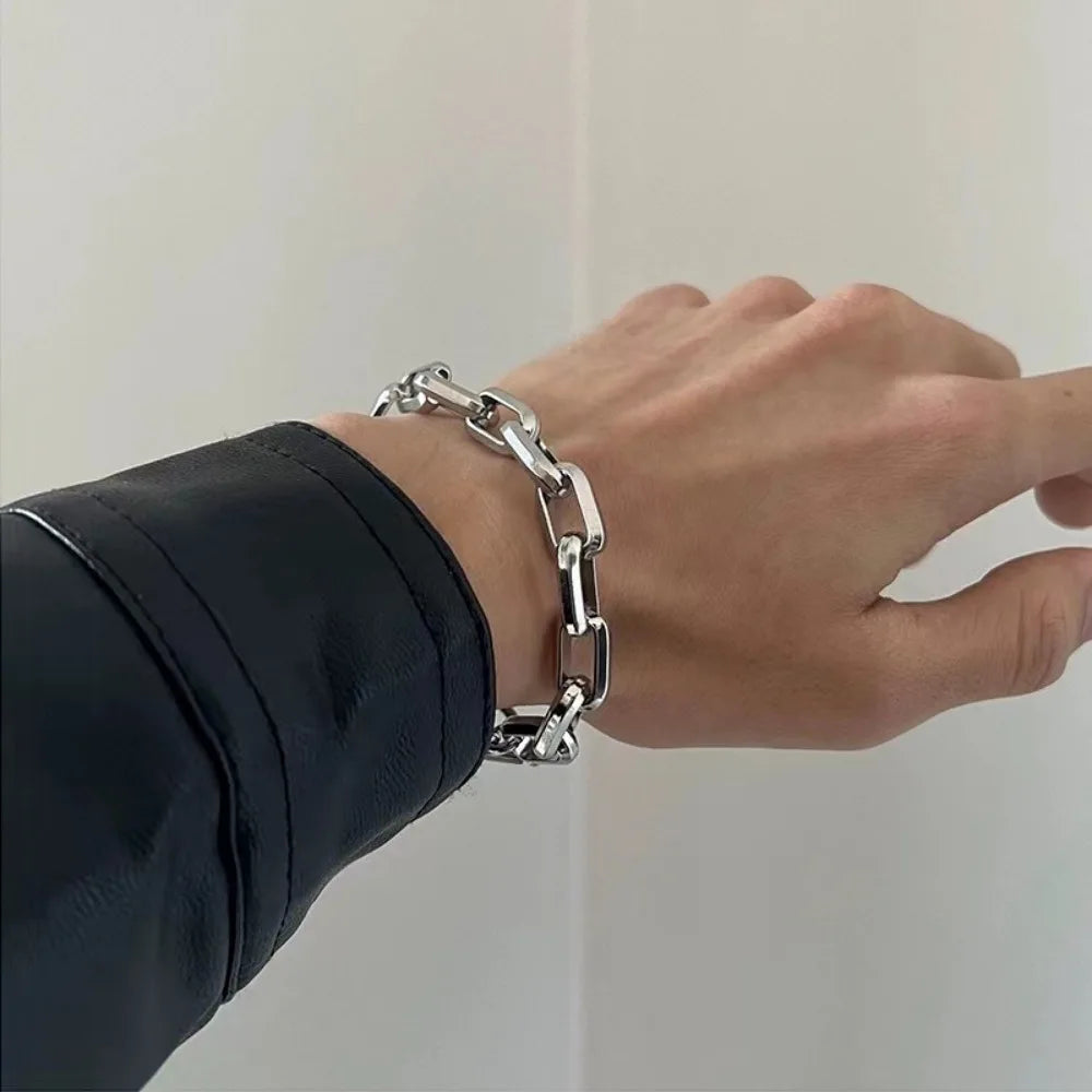 Cuban Chain Cross Bracelet for Men — Thick Link, Silver-Tone