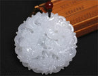 Natural White Afghan Stone Jade Carved Chinese Dragon Phoenix Lucky Pendant Amulet Necklace Charm Gift Jewelry