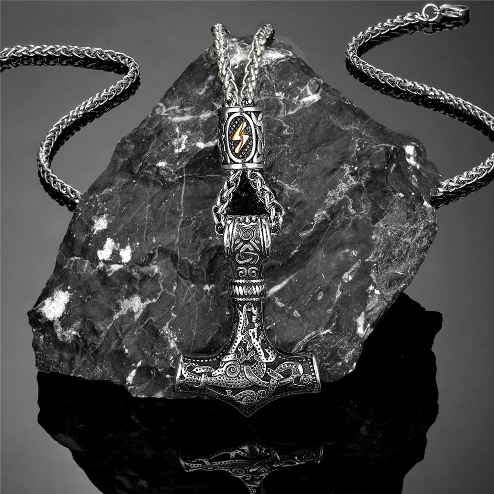 Thor's Hammer Mjolnir Pendant Necklace — Gold-Tone