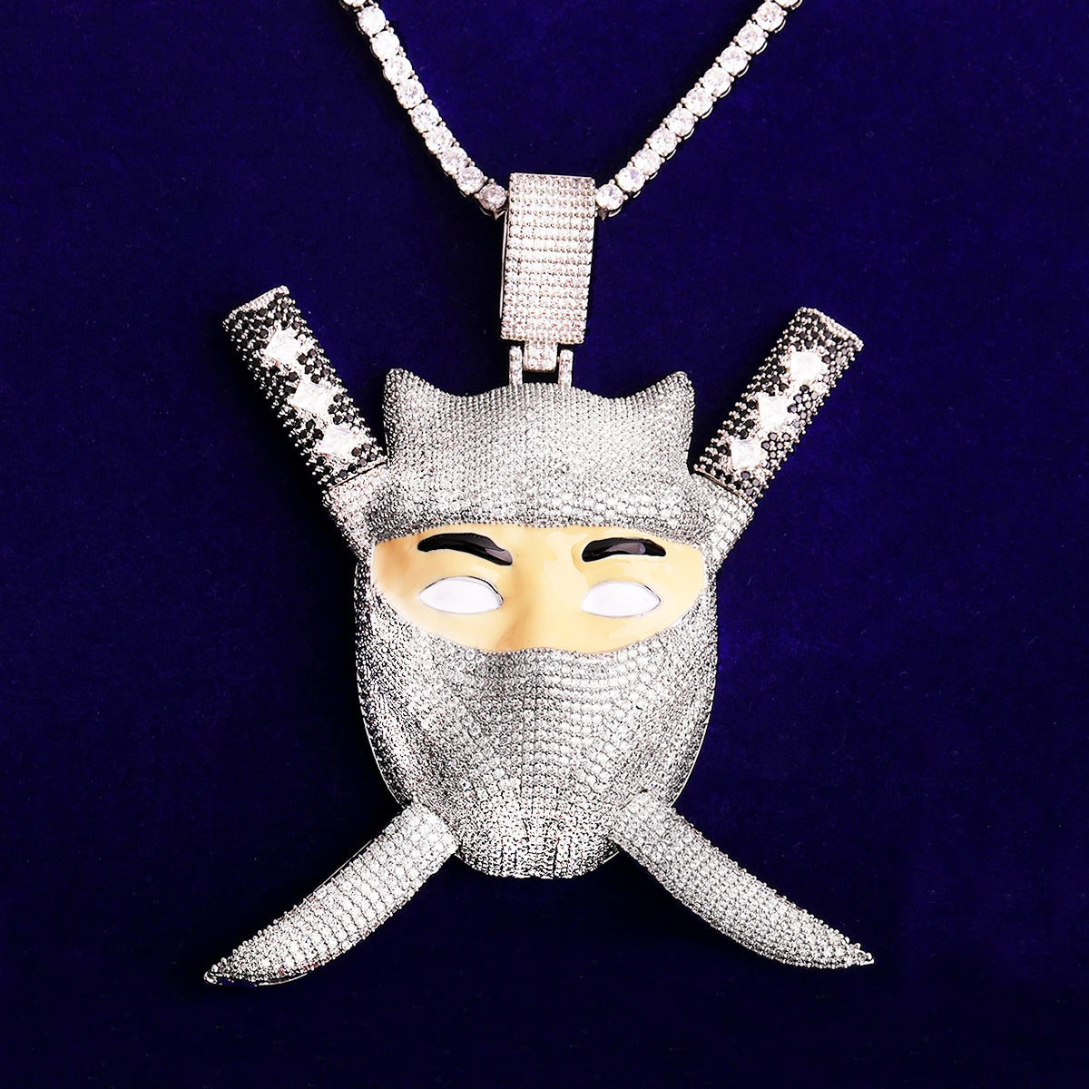 Bubble Letter Colgante Ninja Edición Limitada Oro Blanco Necklace Pendant for Men 5A Cubic Zirconia Rapper Jewelry