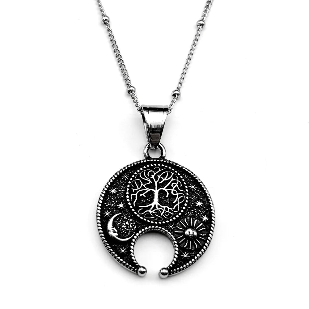 Tree Of Life Moon Sun Chain For Women Men Stainless Steel Star Celtic Knot Dark Punk Nature Gothic Pendant Necklace