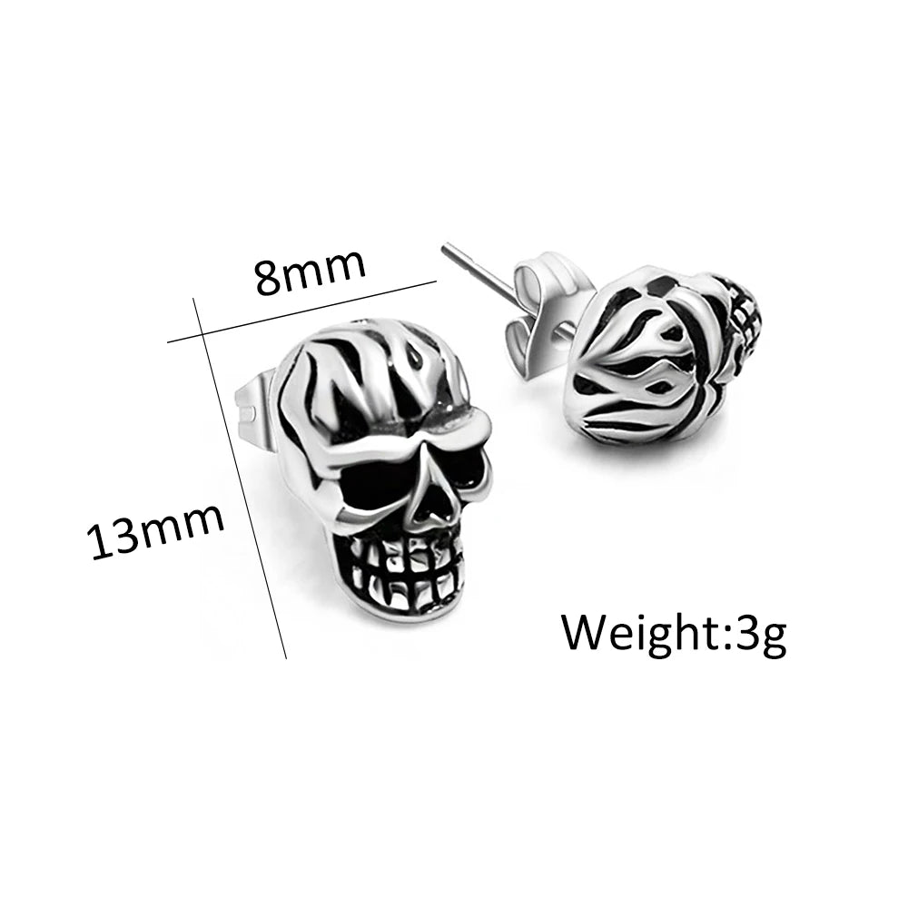 Skull Steel Earrings Punk Vintage 316L Biker Skeleton