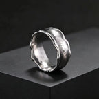 Men's Stainless Steel Vintage Irregular Hammered Ring High Polished 8mm Wide Band Ring Fashion Statement Jewelry Gift for Men