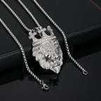 Iced Out Cross Crown Lion Necklace — Stainless Steel