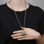 Vintage Plated Thai Silver Yellow God of Wealth Necklace, Gilded Buddha Statue Pendant, Holiday Birthday Gift