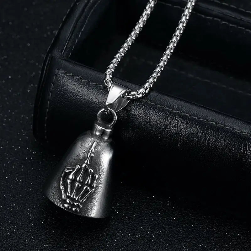 Moto Bell Steel Pendant Retro Skeleton Palm Middle