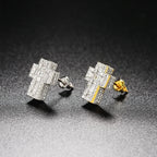 Luxury Punk Cross Earrings for Men Iced Out Zirconia Hiphop Stud Earring Gold Color Women's Accessories Fashion Jewellery