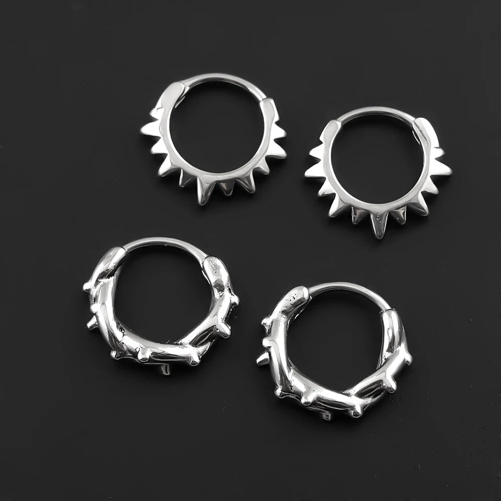 Gothic Punk Barbed Wire Spike Hoop Earrings Stainless Steel Huggie Hoops Street Ear Jewelry Emo Alt Teens Men Piercing