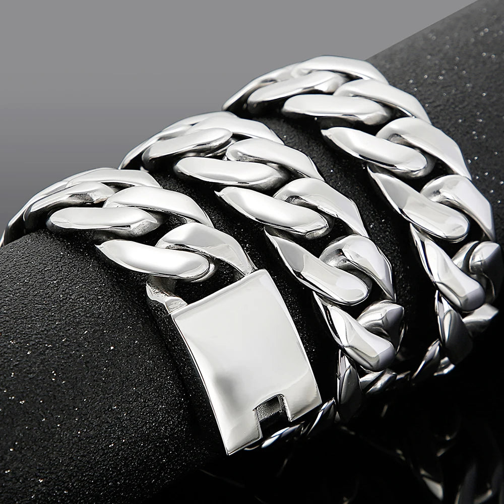 Hip Hop 25MM Width Cuban Chain Necklace for Men Heavy Solid Polished Stainless Steel Choker Chains For Man Jewellery
