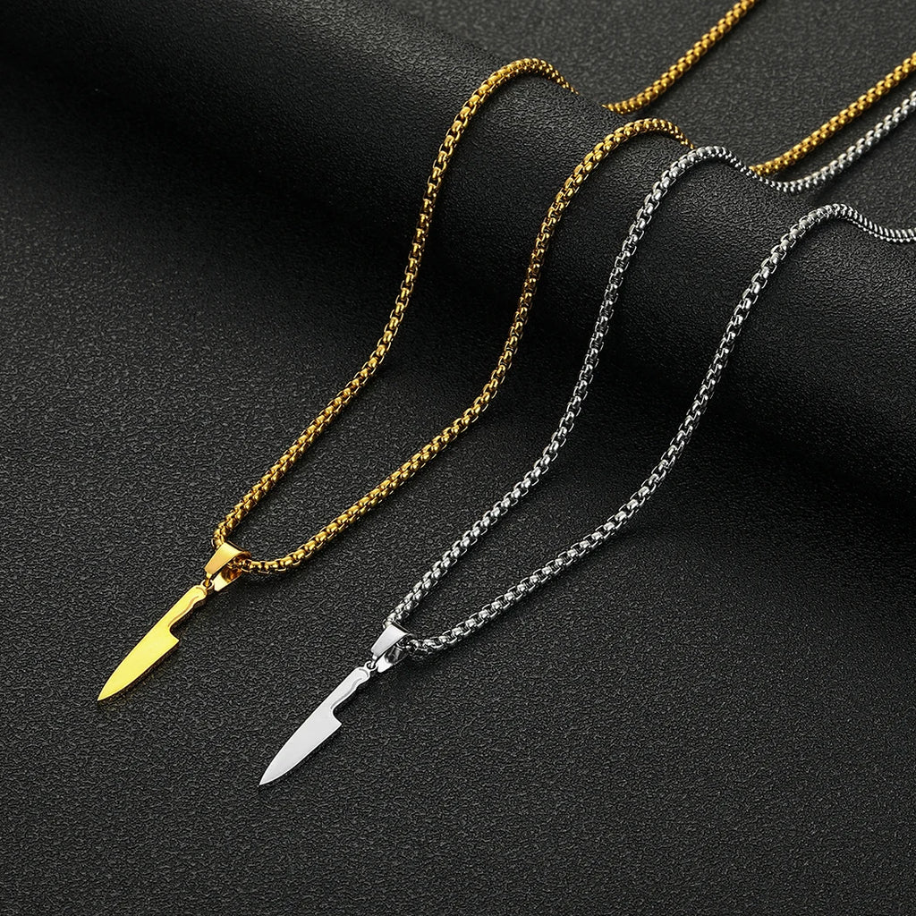 CHENGXUN Dainty Chef Knife Pendant Necklace for Women Men Steel Knife Charm Neck Chain Male Talisman Amulet Protection Jewelry