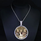 HHIOK Customized Necklaces Circle Chain Picture Personalized Diamond Memory Pendant with Photo Wing Design Gift for Men