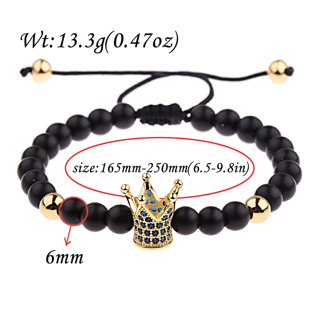 DOUVEI 6mm Pave Zircon Crown Weaving Bracelet Charm Men Black Matte Bracelets For Women Dropshipping ABL007