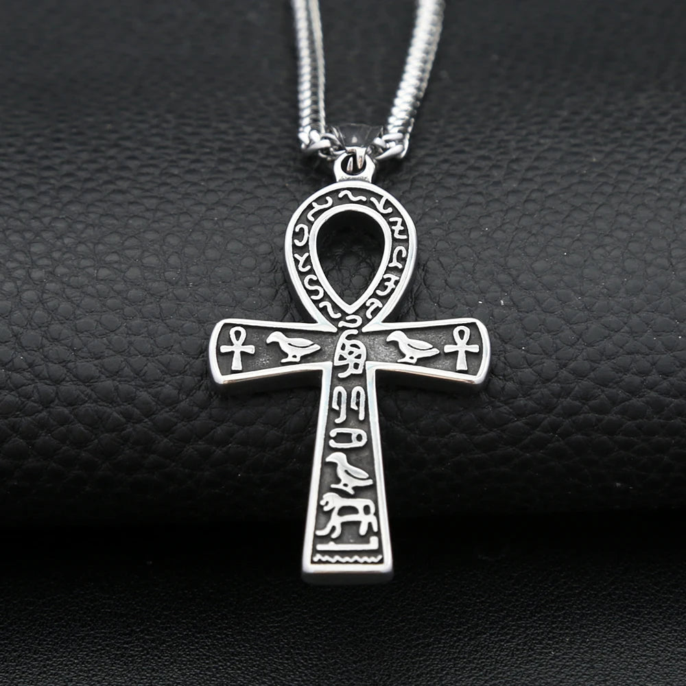 Vintage Fashion Ancient Egyptian Ankh Cross Pendant Necklace For Men Women Stainless Steel Amulet Jewelry Gifts