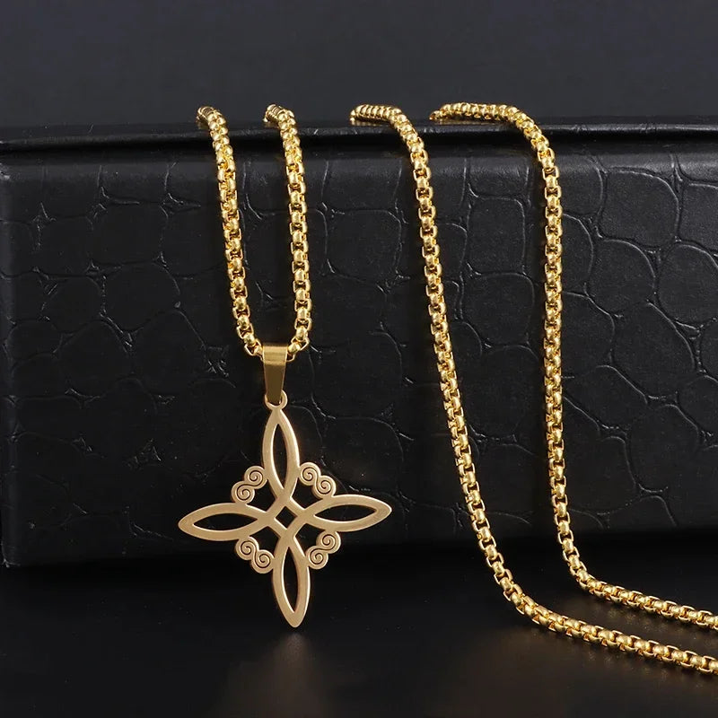 Witch Knot Necklace Celtic Knot Pendant Stainless Steel Amulet Triskelion Ankh Cross Pentagon Jewelry Birthday Gift for Women
