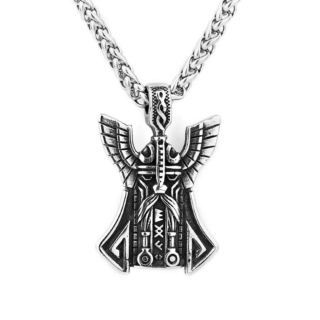 Viking Odin Face Pendant Nordic Odin Rune Charm Creative Stainless Steel Pendant Necklace Locomotive Men's Jewelry Gift
