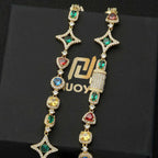 Gold Iced Out Chain Necklace Colored Gemstone