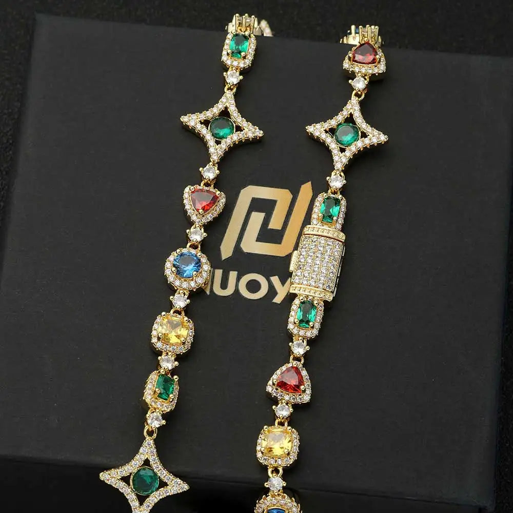 Gold Iced Out Chain Necklace Colored Gemstone