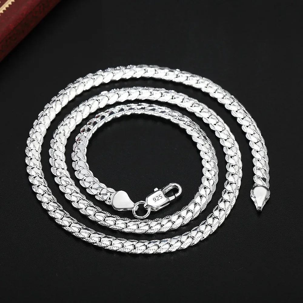 Fine Top Brand 925 sterling silver 6mm Chain Necklace for Woman Men 16-24inch Fashion Wedding Party Jewelry Gift