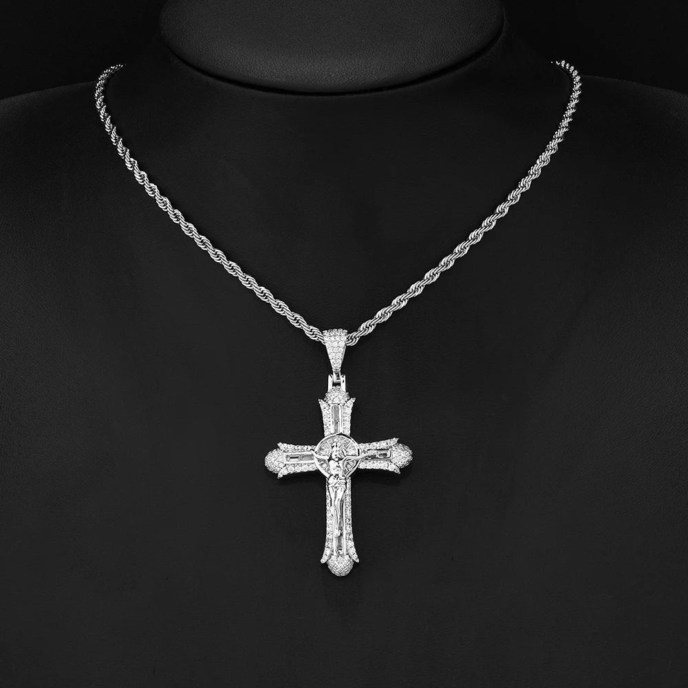 Iced Out Jesus Crucifix Pendant Necklace Chain Set — Two-Tone