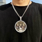 HHIOK Customized Necklaces Circle Chain Picture Personalized Diamond Memory Pendant with Photo Wing Design Gift for Men