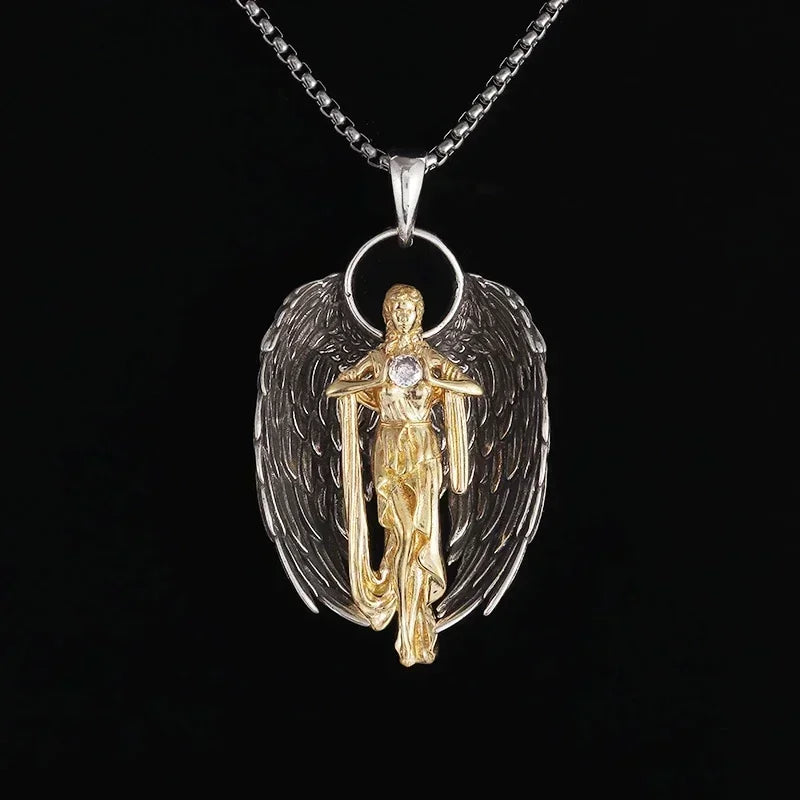 Delicate Antique Silver Color Seraph Prayer Good Luck Necklace Pendant Men Women Anniversary Amulet Jewelry Gift