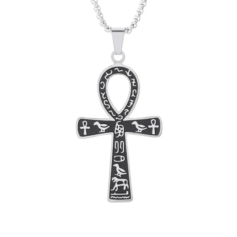 Ancient Egyptian Animal Totem Ankh Cross Pendant Necklace for Men Women Fashion Charm Lucky Riding Jewelry