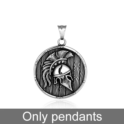 Spartan Shield Helmet Pendant Necklace — Retro, Stainless Steel