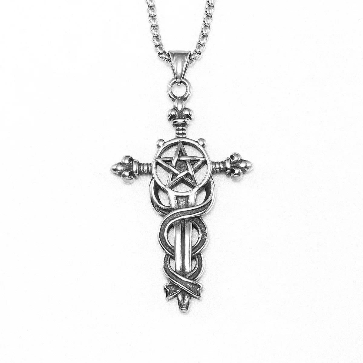 Serpentine Cross Pendant Necklace — Stainless Steel