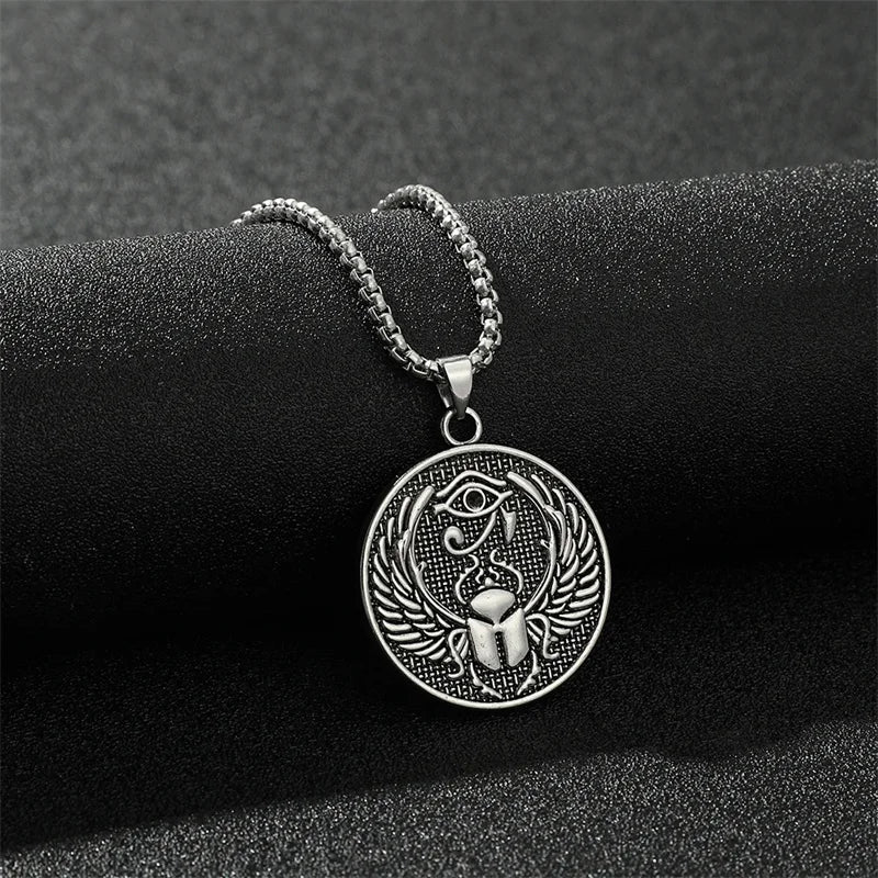 Ancient Egyptian Sun Eye of Horus Pendant Necklace for Men and Women Eagle-Headed God Omniscient Eye Amulet Jewelry Gift