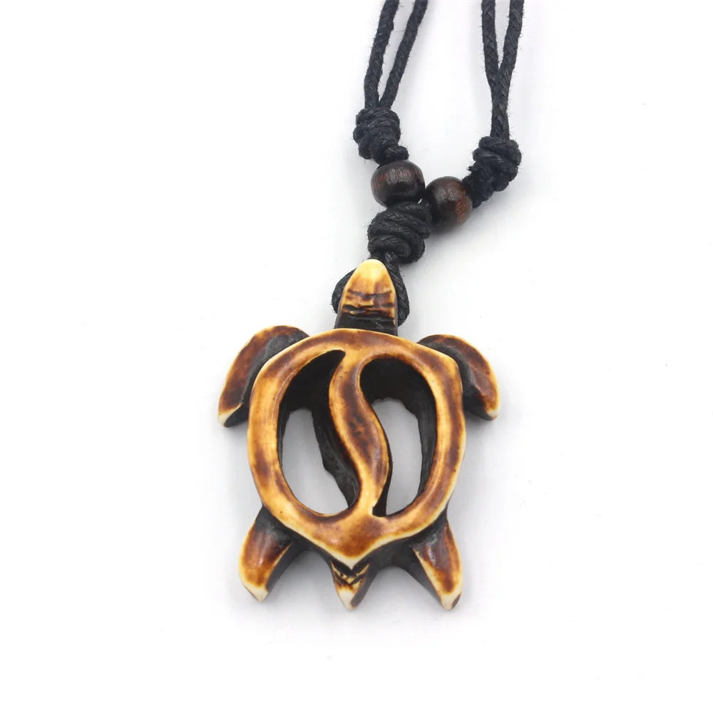 Carved Turtle Yin Yang Surfer Pendant Necklace