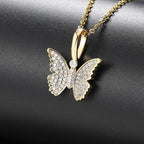 Iced Out Butterfly Pendant Necklace Stainless Steel