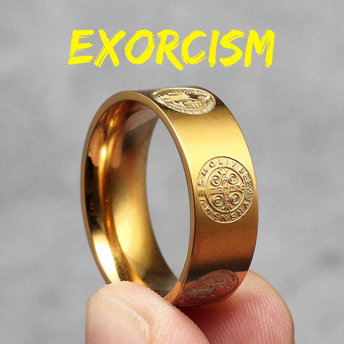 Saint Benedict Exorcism Ring Cross Amulet 316L Stainless Steel Mens Rings Rock for Male Friend Jewelry Creative Gift