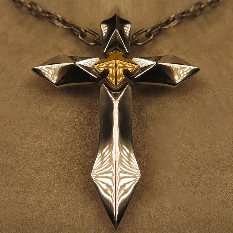 Knight Heart Stainless Steel Huge Cross Sword Pendant Necklace Men Male Metal Cruz Necklaces Jewelry Accessories