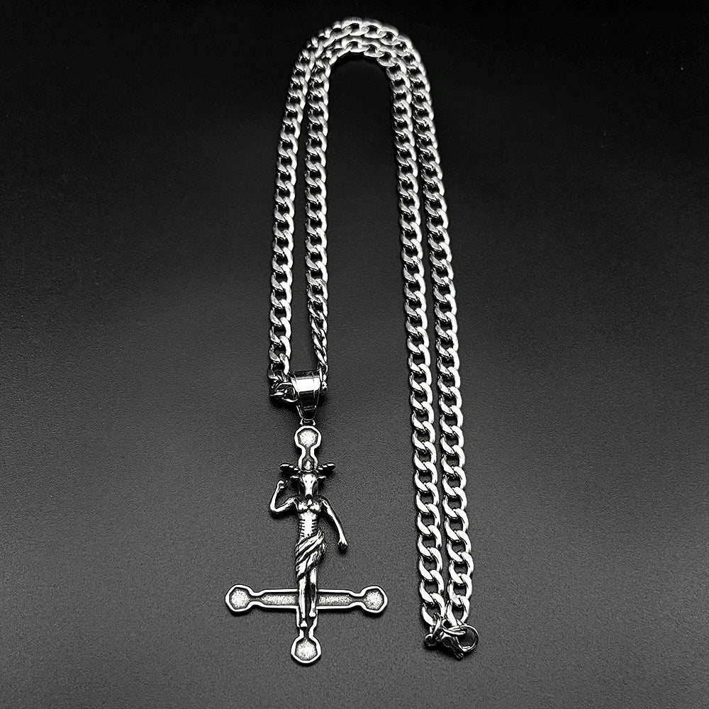 Inverted Cross Stainless Steel Pendant Necklace