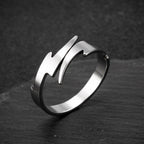 Minimalist Lightning Bolt Open Ring — Adjustable Geometric Glossy