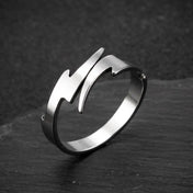 Minimalist Lightning Bolt Open Ring — Adjustable Geometric Glossy