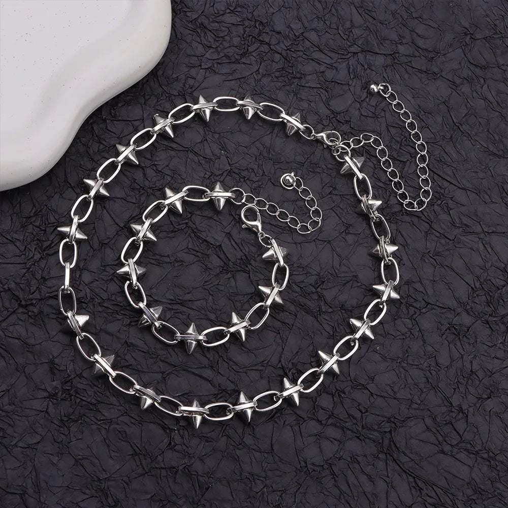 Punk Retro Silver Rivet Twisted Chain Necklaces Bracelet Fade Irregular Knot Splicing Collars Cool Rock Punk Jewelry Gifts